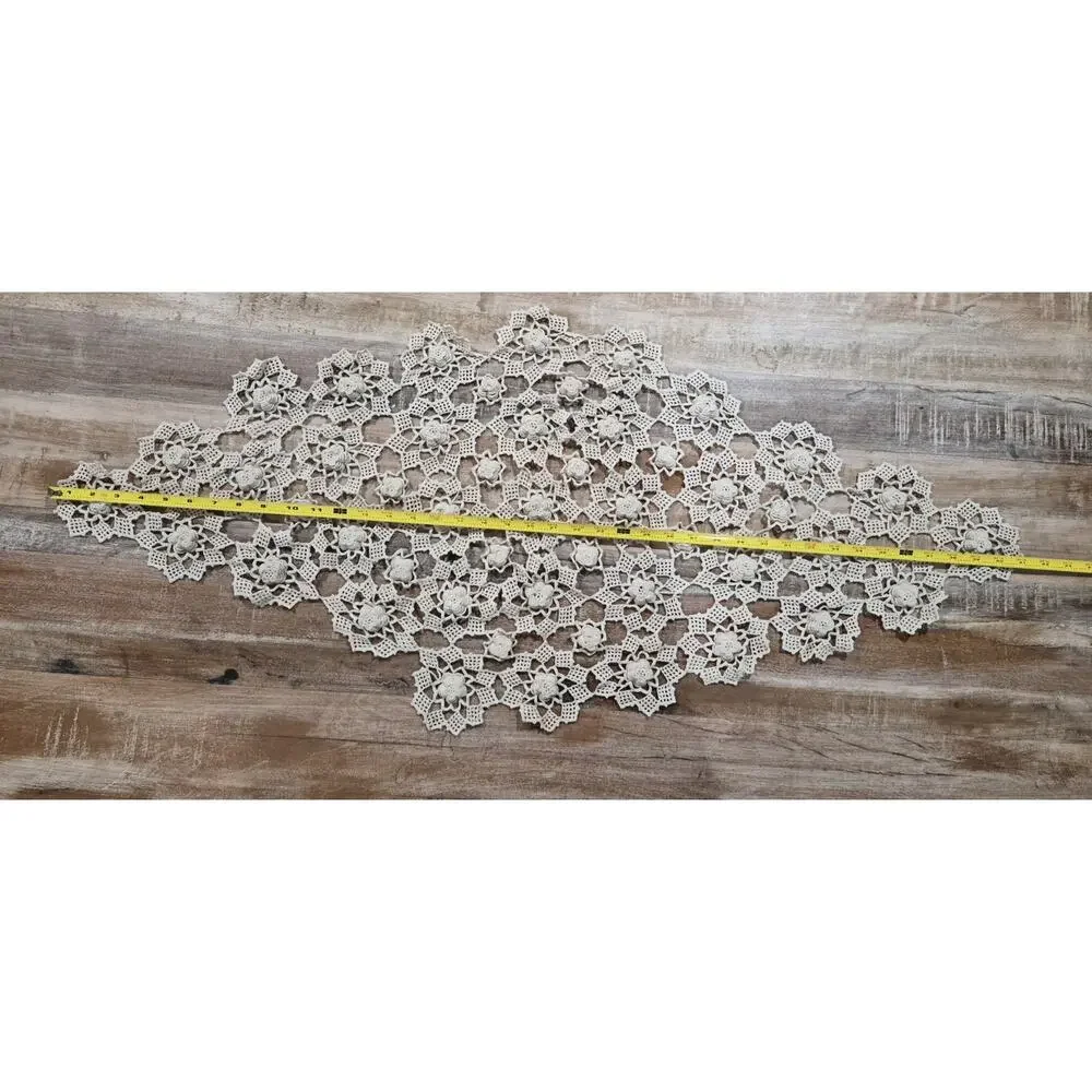 Vintage Handmade Romanian Point Lace Doily- Crochet- Needlework- Table runner